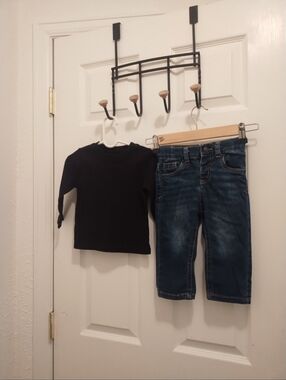 12 Items Kids Black Top and Blue Jeans Set